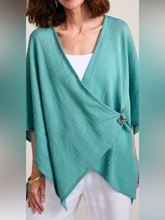 Soft Surroundings Tops - Soft Surroundings Desert Breeze Topper Blue Open-Weave Layering Top